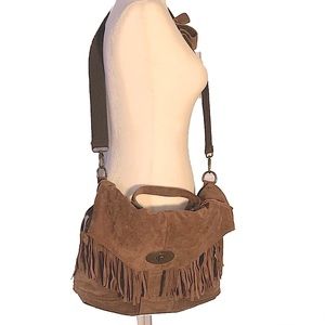 Vintage suede leather boho fringe bag